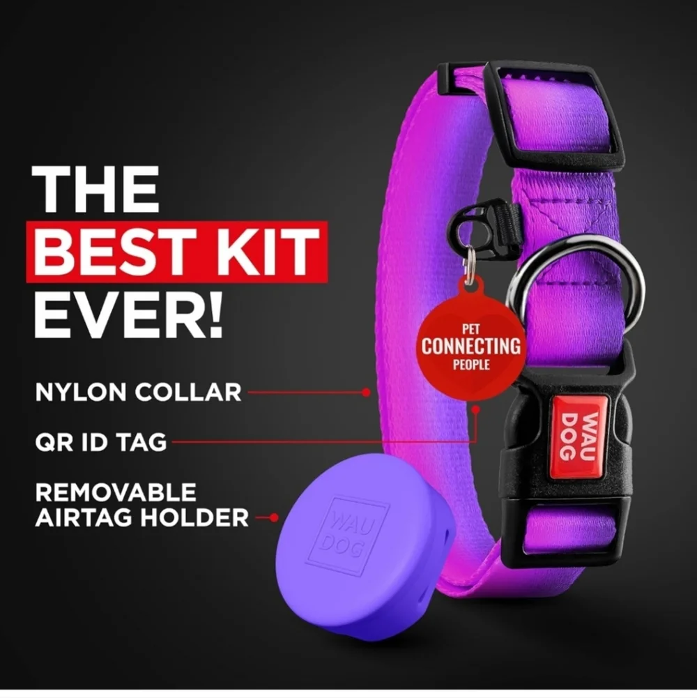 Nylon Dog Collar with Airtag Holder